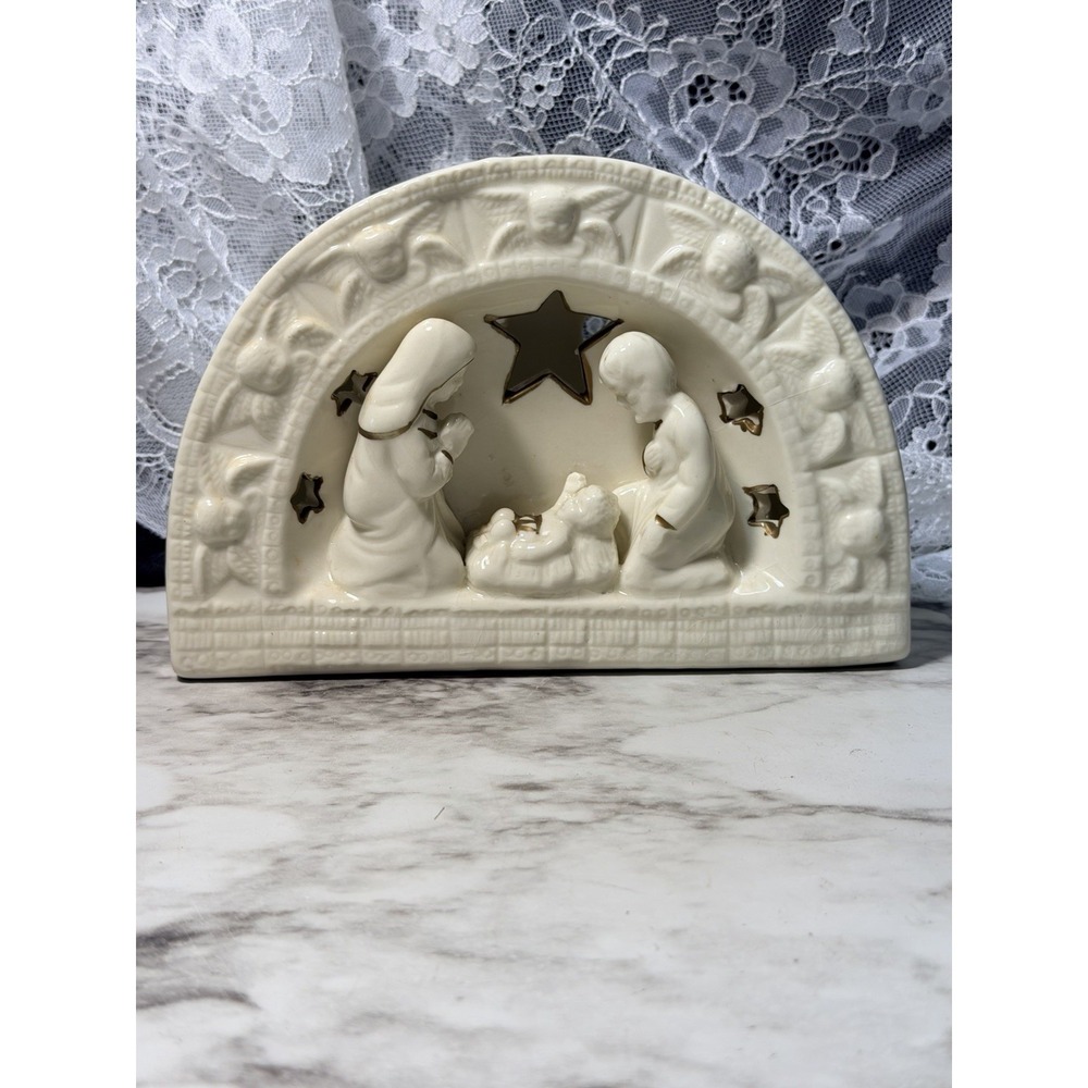 VTG Christmas Ceramic Manger Nativity‎ Scene Tea/Candle Holder GS 1998 (P293)1